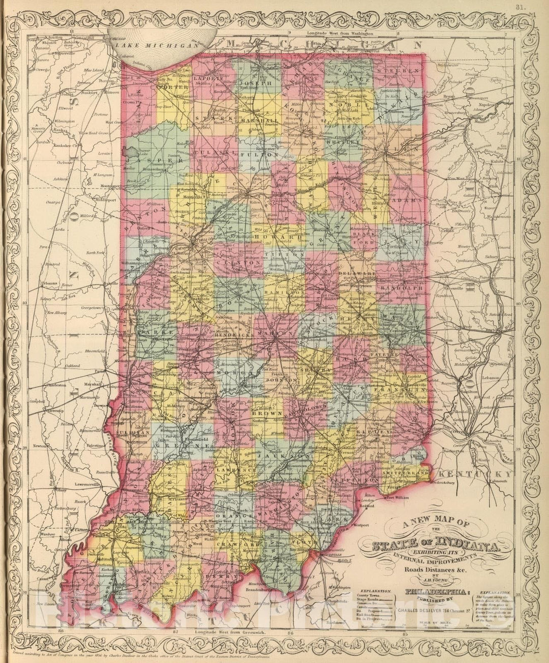 Historic Map : 1859 Indiana. - Vintage Wall Art