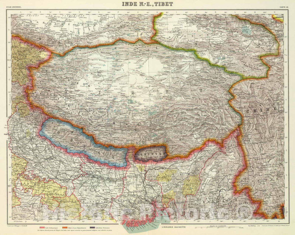 Historic Map : China; Tibet, 1936 Inde N.-E. et Tibet. , Vintage Wall Art