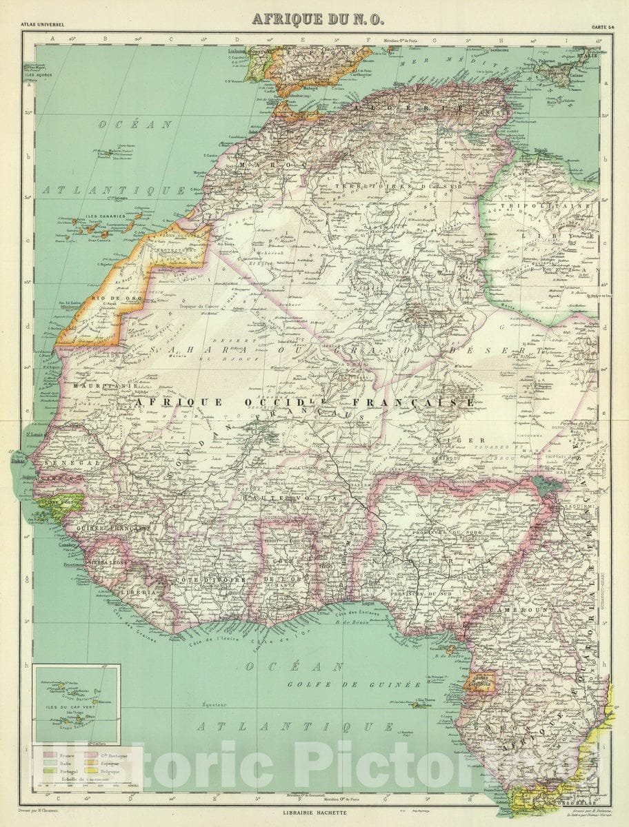 Historic Wall Map : West Africa 1931 Afrique du N.O. , Vintage Wall Art