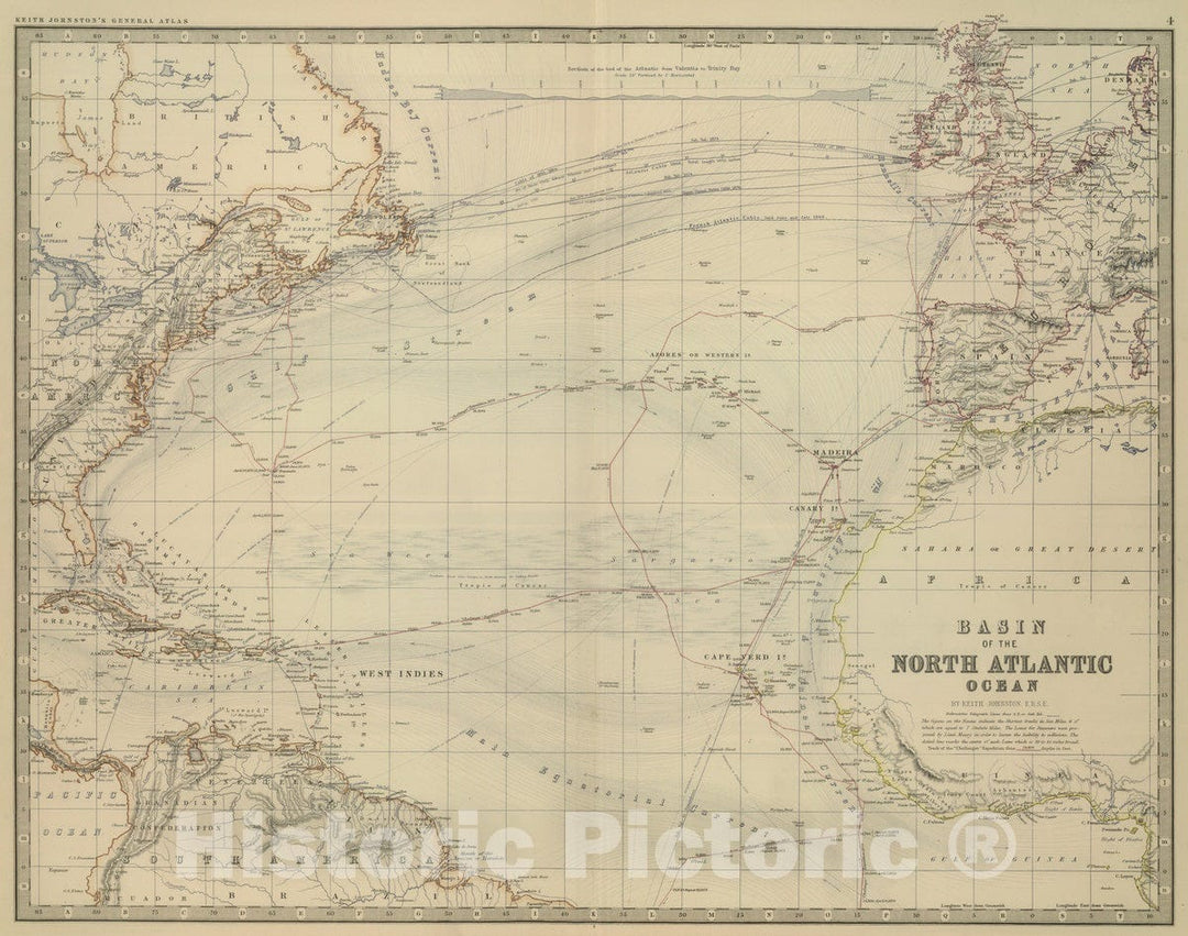 Historic Map : 1879 North Atlantic Ocean. - Vintage Wall Art