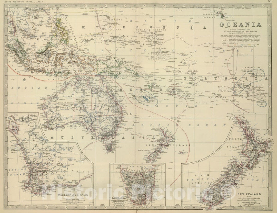 Historic Map : 1879 Oceania. - Vintage Wall Art