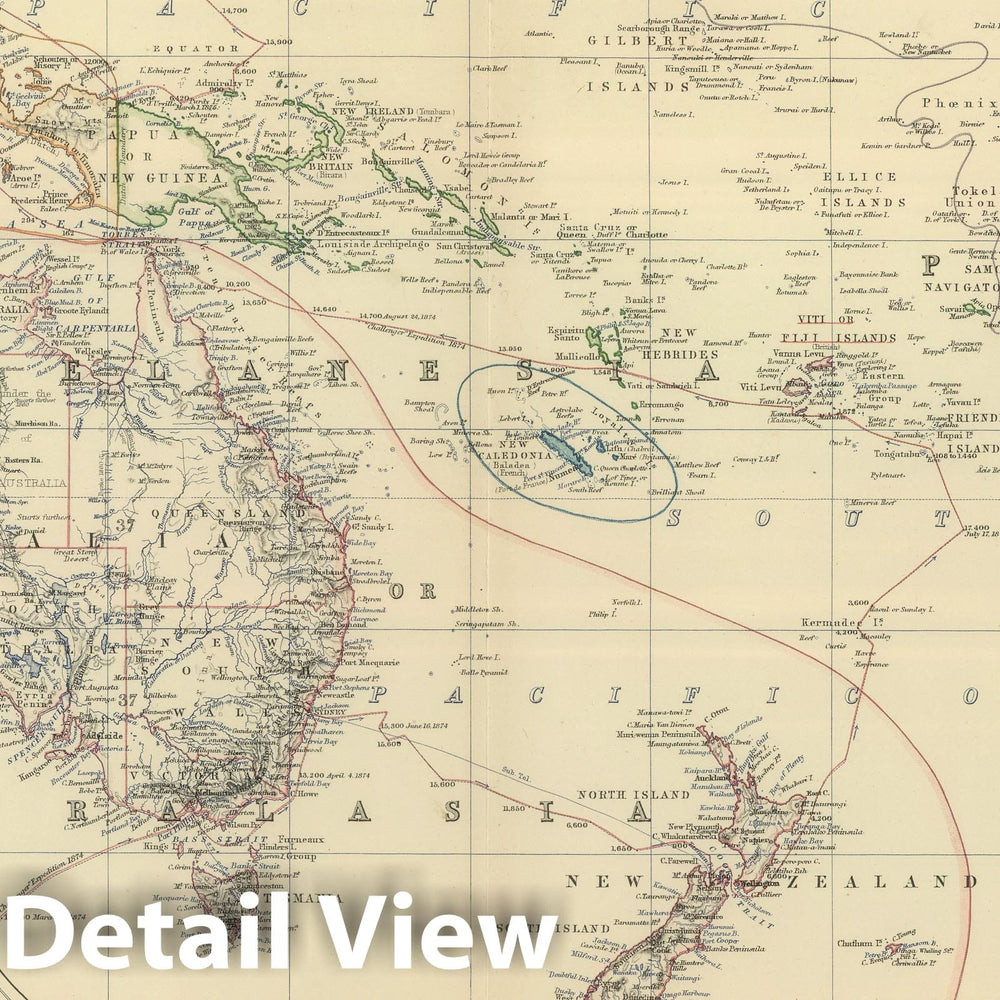 Historic Map : 1879 Oceania. - Vintage Wall Art