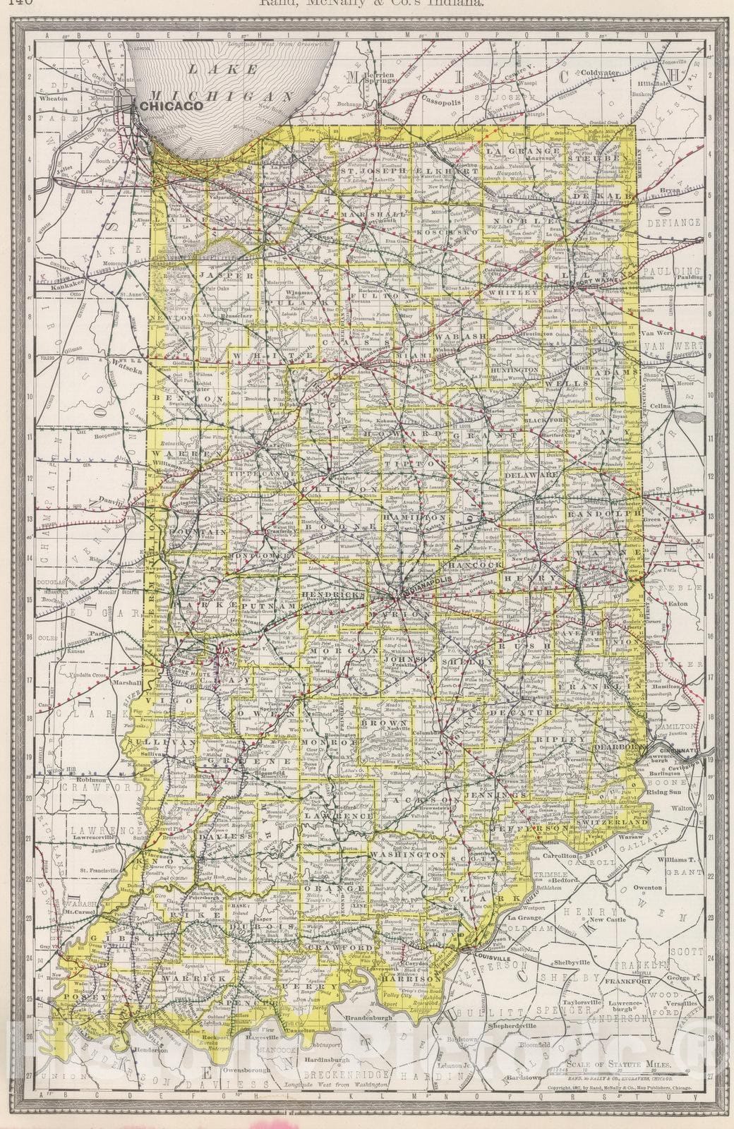 Historic Map : National Atlas - 1889 Indiana. - Vintage Wall Art