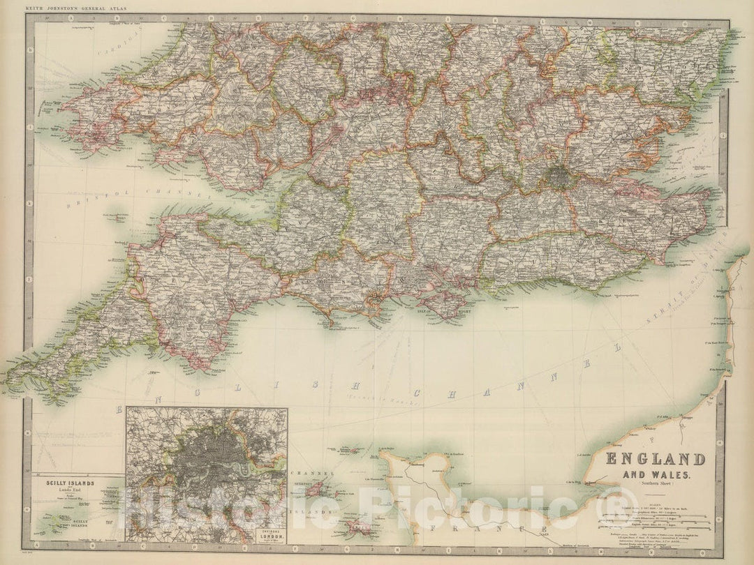 Historic Map : 1910 England and Wales (southern sheet). - Vintage Wall Art