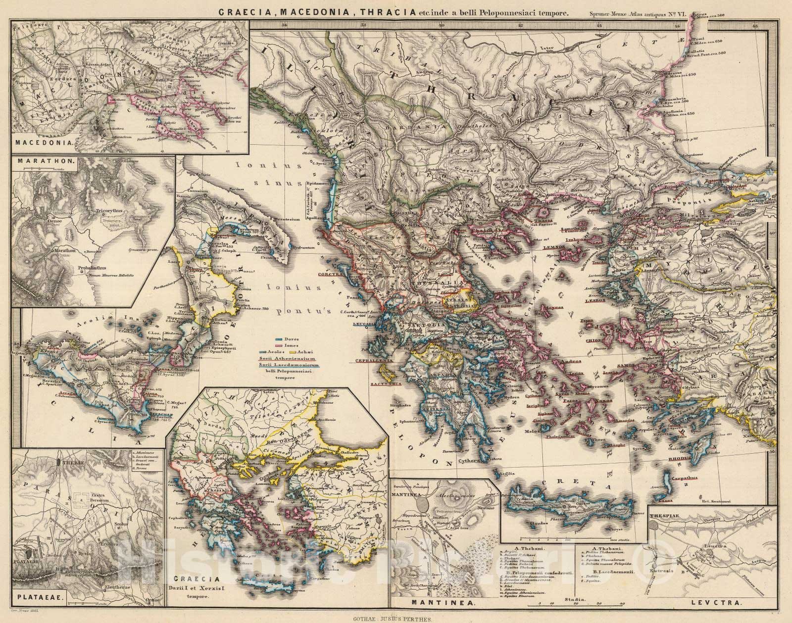 Historic Map : Greece; Turkey, Balkan Peninsula 1865 Graecia, Macedonia, Thracia etc. inde a belli Peloponnesiaci tempore. , Vintage Wall Art