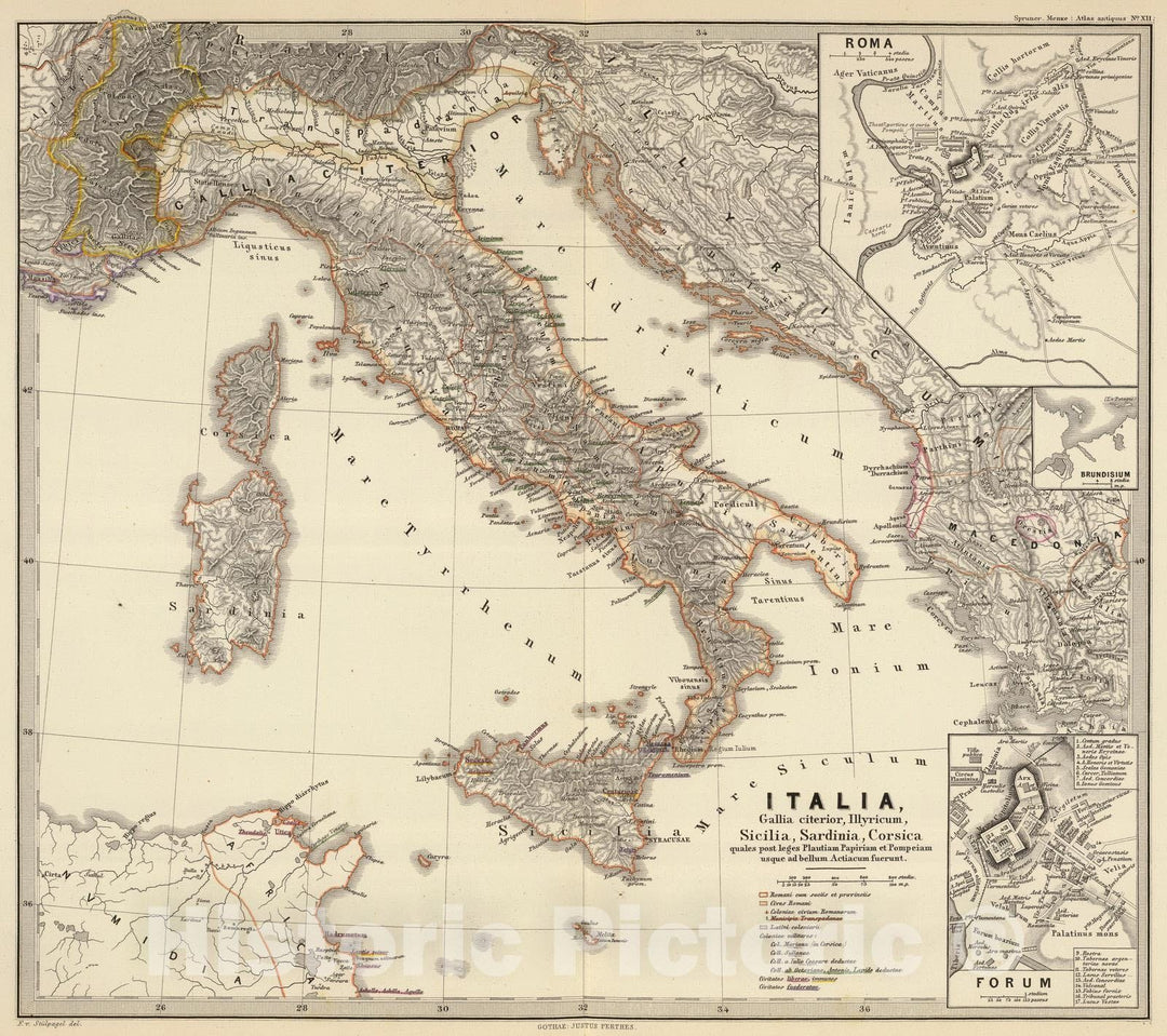 Historic Map : Italy , Rome (Italy), 1865 Italia, Gallia citerior, Illyricum, Sicilia, Sardinia, Corsica. , Vintage Wall Art