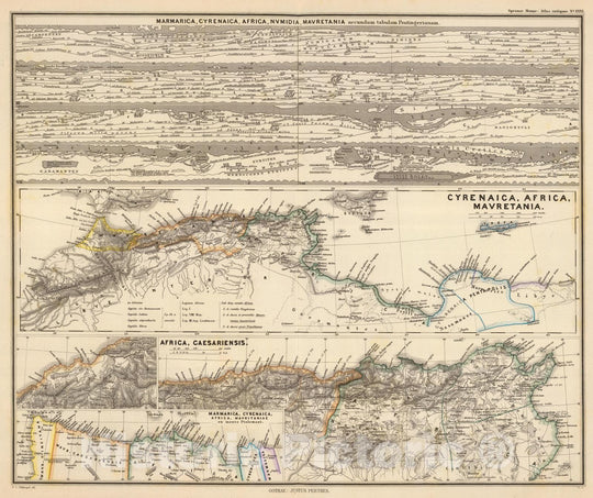 Historic Map : Africa, North 1865 Marmarica, Cyrenaica, Africa, Numidia, Mauretania secundum tabulam Peutingerianam; Cyrenaica, Africa, Mauretania., Vintage Wall Art