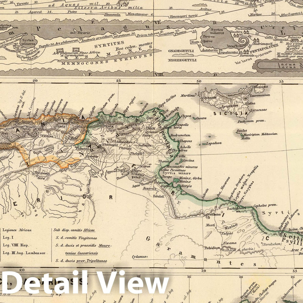 Historic Map : Africa, North 1865 Marmarica, Cyrenaica, Africa, Numidia, Mauretania secundum tabulam Peutingerianam; Cyrenaica, Africa, Mauretania., Vintage Wall Art