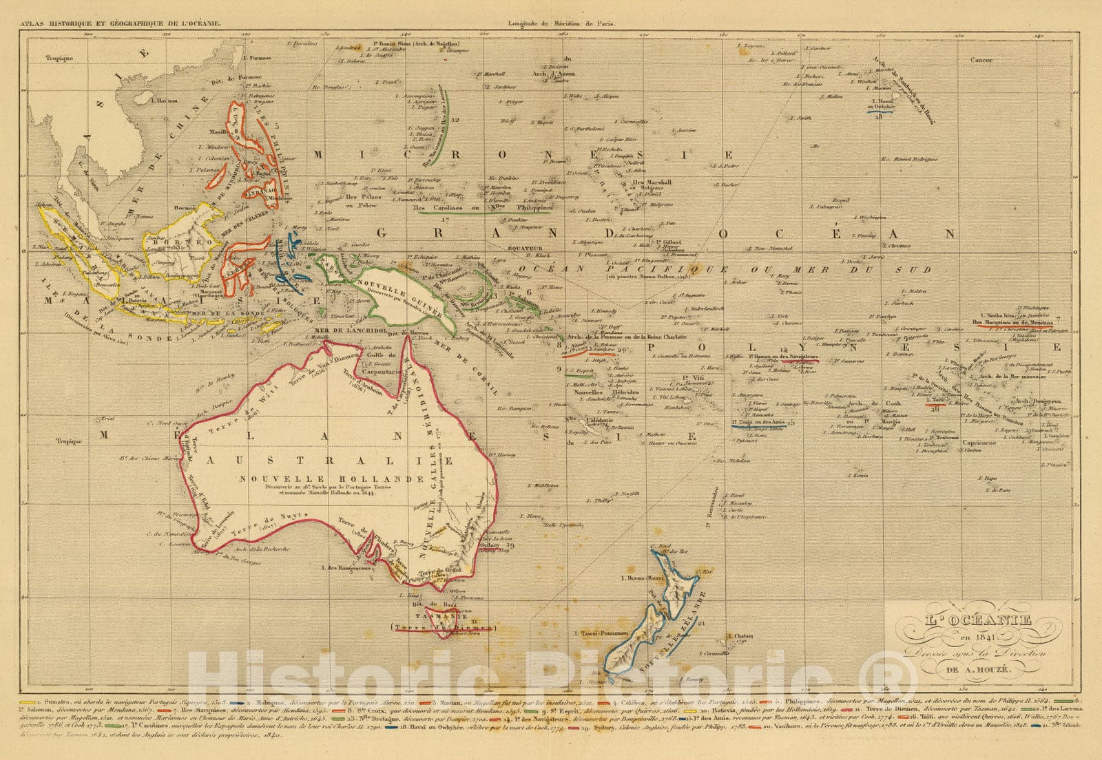 Historic Wall Map : 1844 L'Oceanie en 1841. - Vintage Wall Art