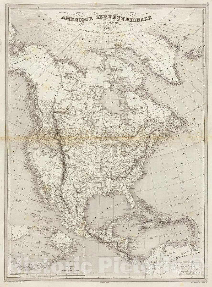 Historic Map : Canada; United States, Caribbean Area, Central America; North America 1837 Amerique Septentrionale. v1 , Vintage Wall Art