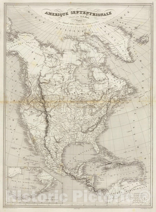 Historic Map : Canada; United States, Caribbean Area, Central America; North America 1837 Amerique Septentrionale. v1 , Vintage Wall Art