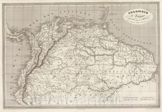 Historic Map : Colombia; Venezuela, Northern South America 1837 Colombia et Guyanes. , Vintage Wall Art