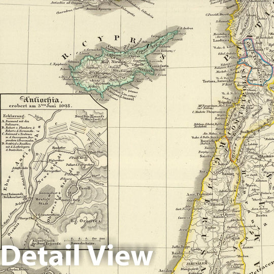 Historic Map : Israel; Syria , Jerusalem, Antioch Region (Turkey) 1855 Syrien und die angraenzenden Laender zur Zeit der Kreuzzuge. , Vintage Wall Art