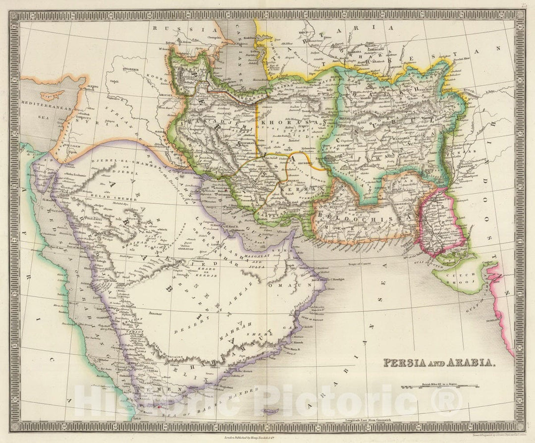 Historic Map : 1844 Persia and Arabia. - Vintage Wall Art