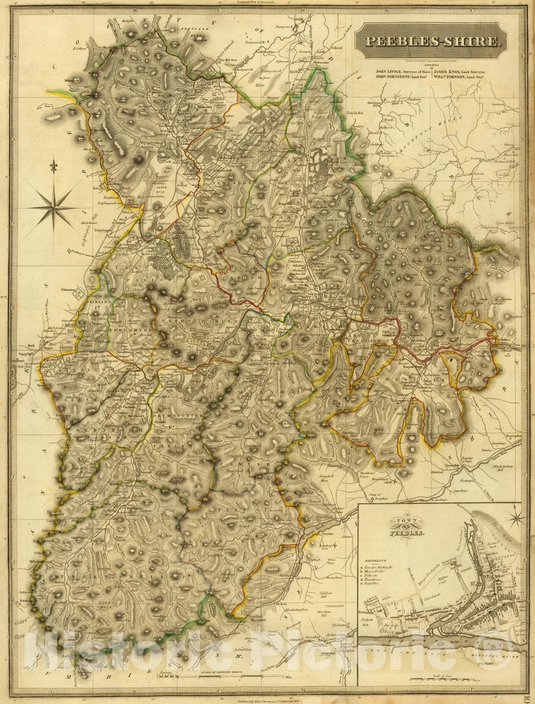 Historic Map : Scotland , Peebles (Scotland), 1832 Peebles-Shire. , Vintage Wall Art