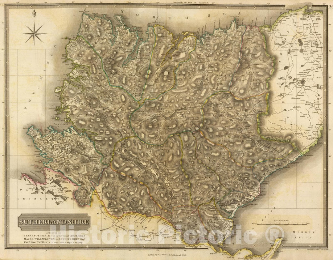 Historic Map : Scotland, 1832 Sutherland Shire. , Vintage Wall Art