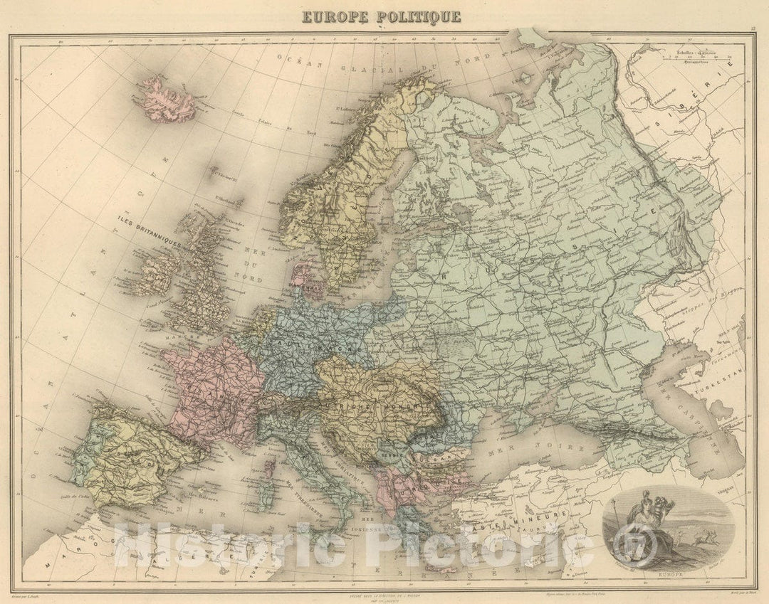 Historic Map : 1892 Europe Politique. - Vintage Wall Art