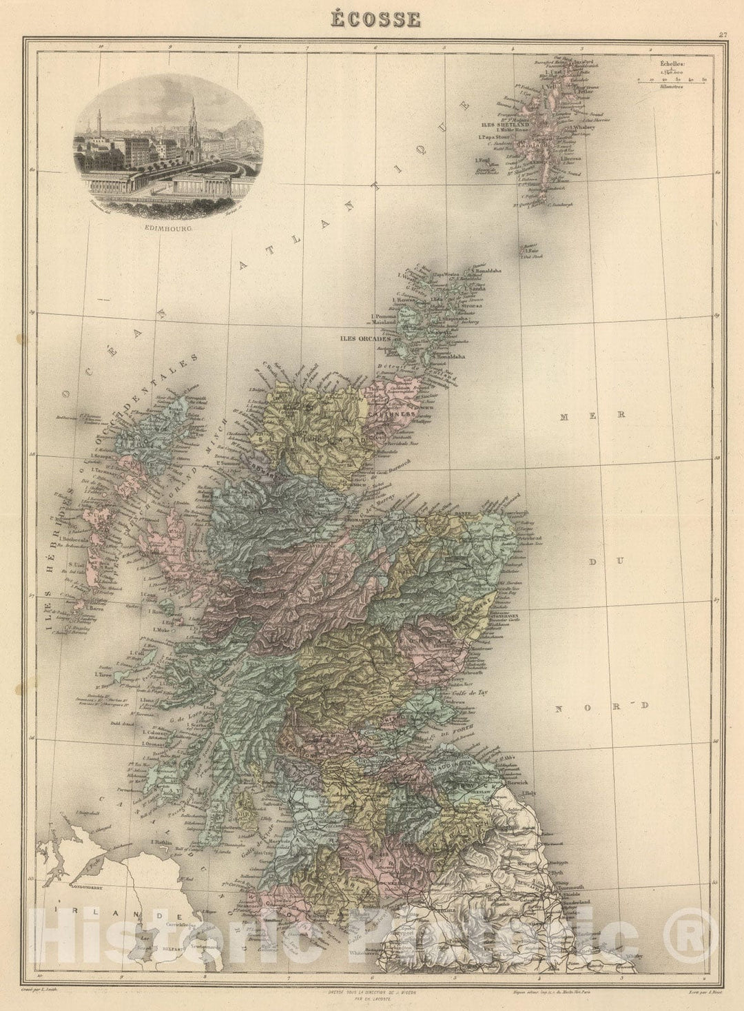 Historic Map : Scotland, 1892 Ecosse. , Vintage Wall Art