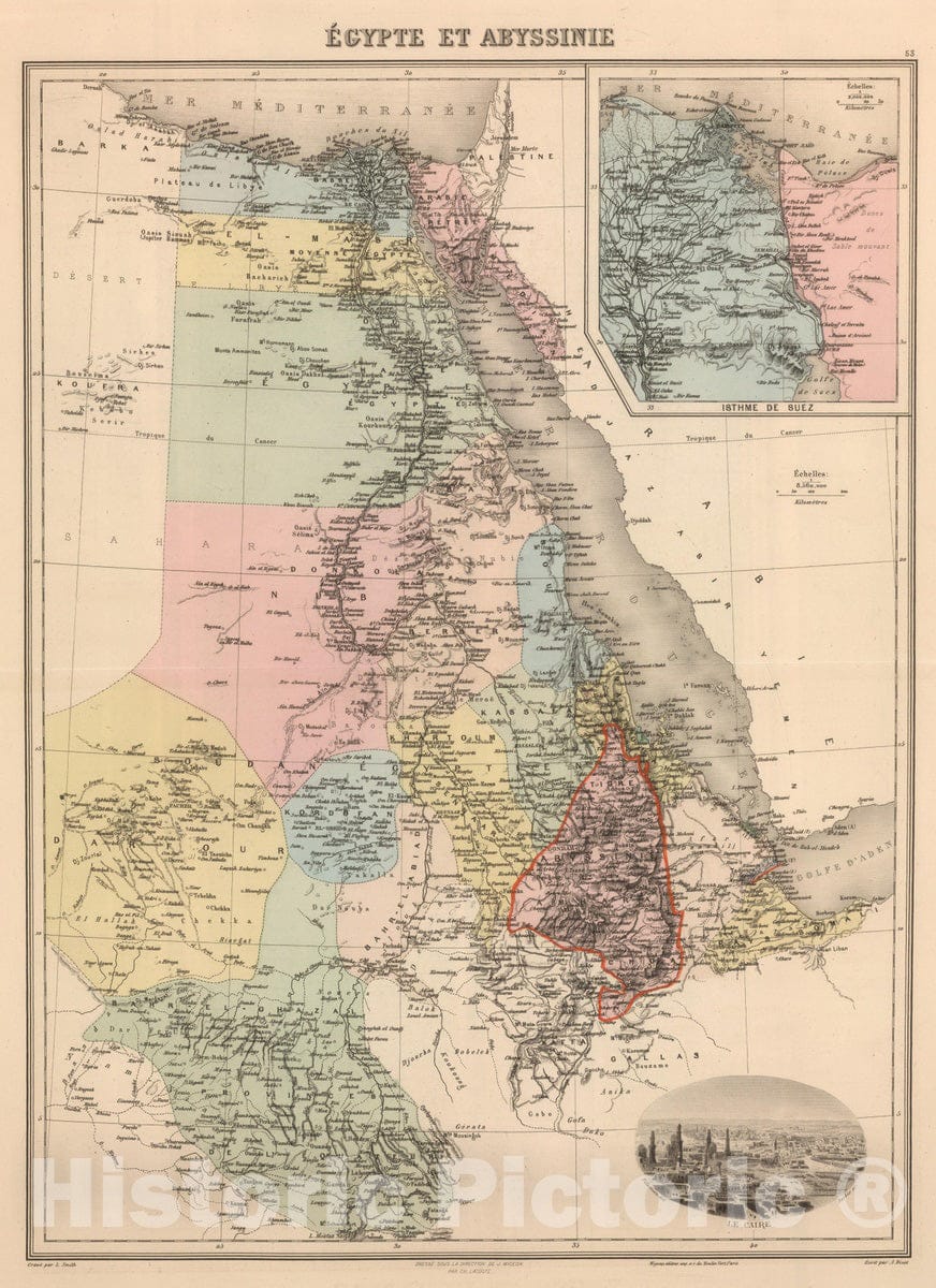 Historic Map : Egypt, 1892 Egypt et Abyssinie. , Vintage Wall Art