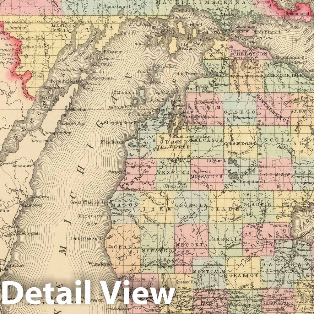 Historic Map : 1859 Michigan. v1 - Vintage Wall Art