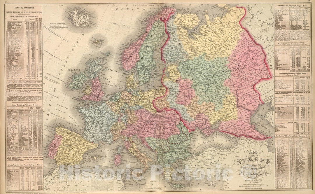 Historic Map : 1859 Europe. - Vintage Wall Art