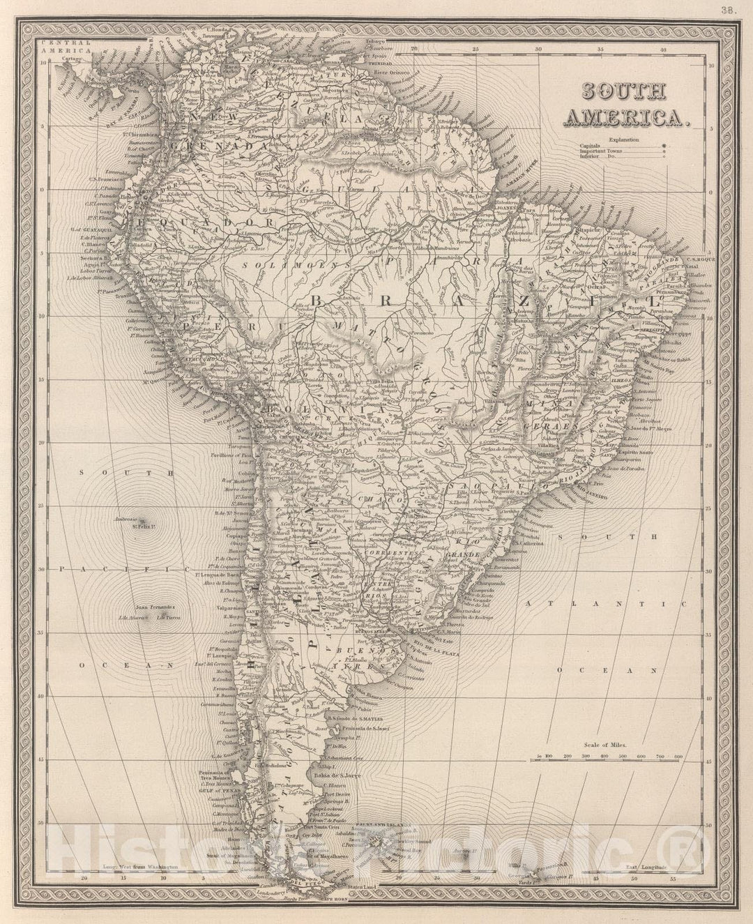 Historic Map : 1848 South America. v2 - Vintage Wall Art