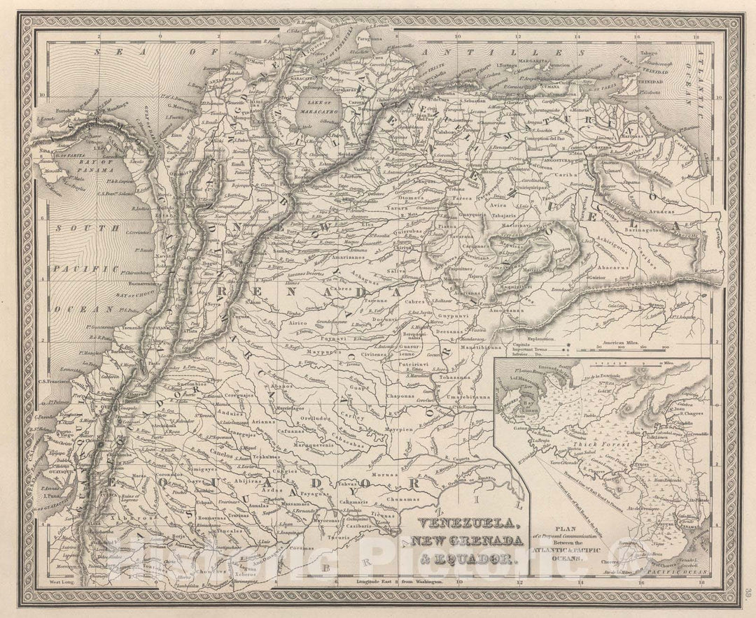 Historic Map : Ecuador; Venezuela, 1848 Venezuela, New Grenada & Equador. , Vintage Wall Art