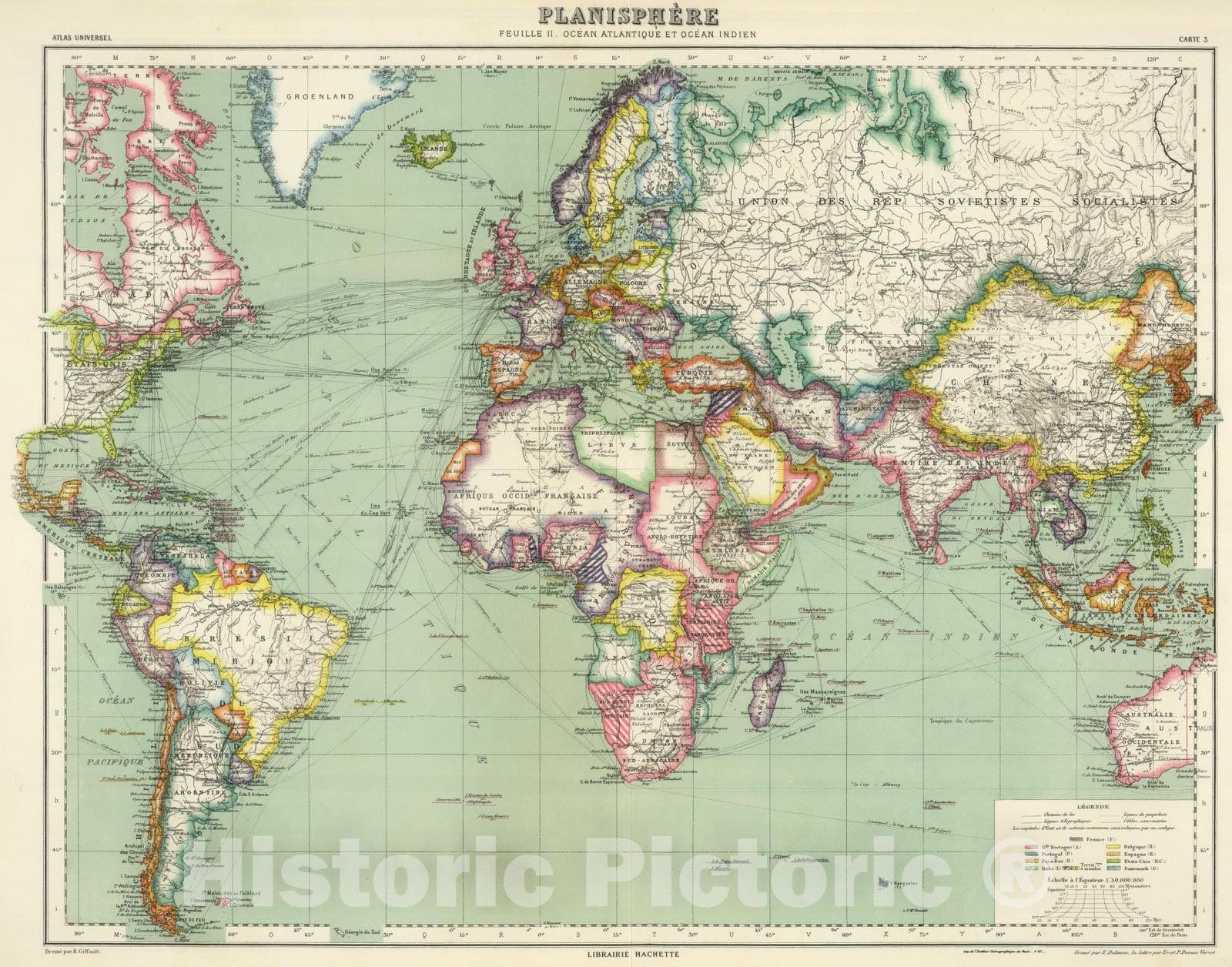 Historic Map : Indian Ocean, Atlantic 1937 Ocean Atlantique et Ocean Indien. , Vintage Wall Art