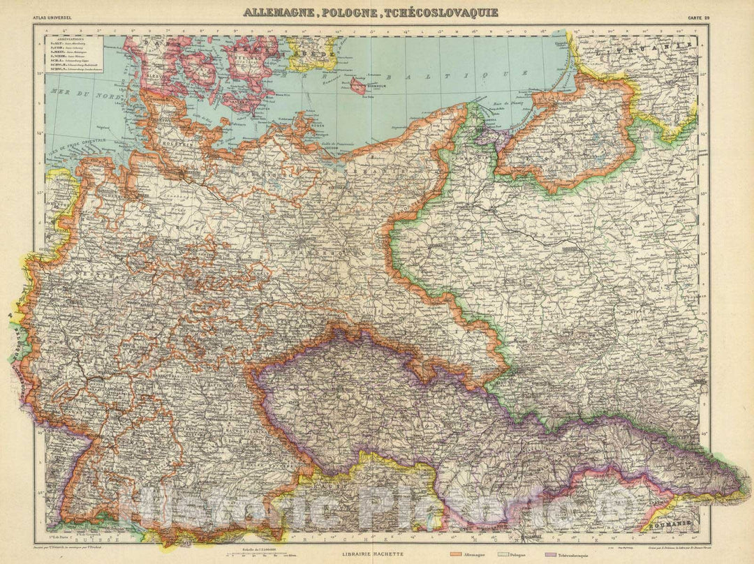 Historic Map : Germany; Poland, 1935 Allemagne, Pologne, Tchecoslovaquie. , Vintage Wall Art