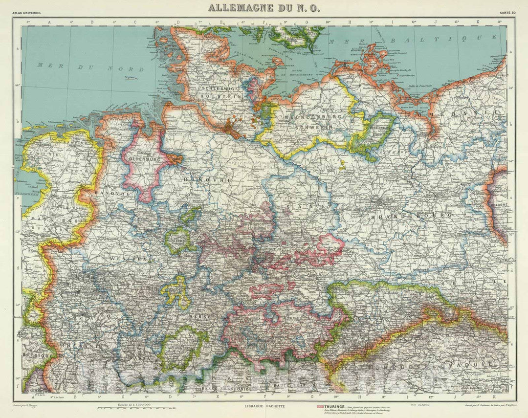 Historic Map : Germany, 1935 Allemagne du N.O. , Vintage Wall Art