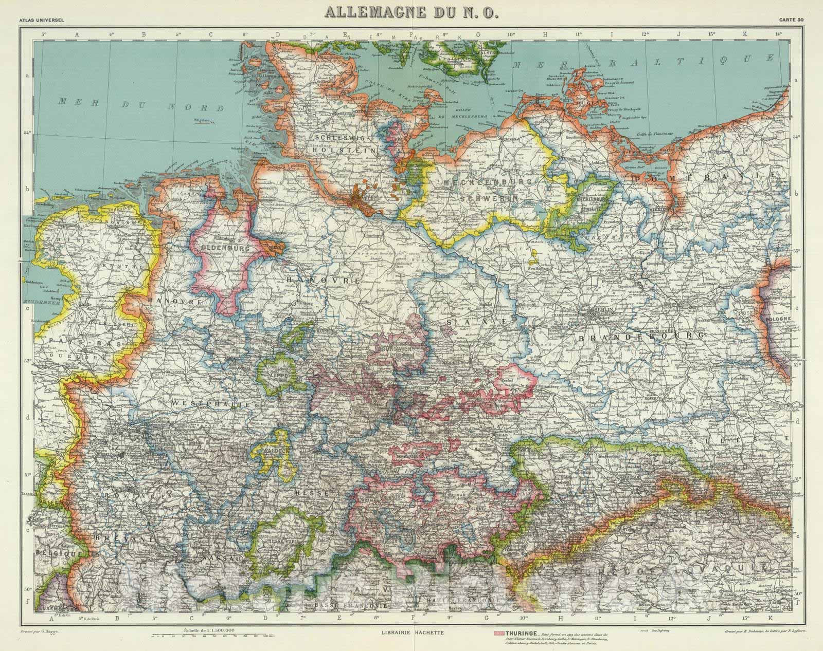 Historic Map : Germany, 1935 Allemagne du N.O. , Vintage Wall Art