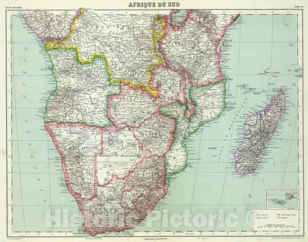 Historic Map : Madagascar, Southern Africa 1936 Afrique du Sud. , Vintage Wall Art