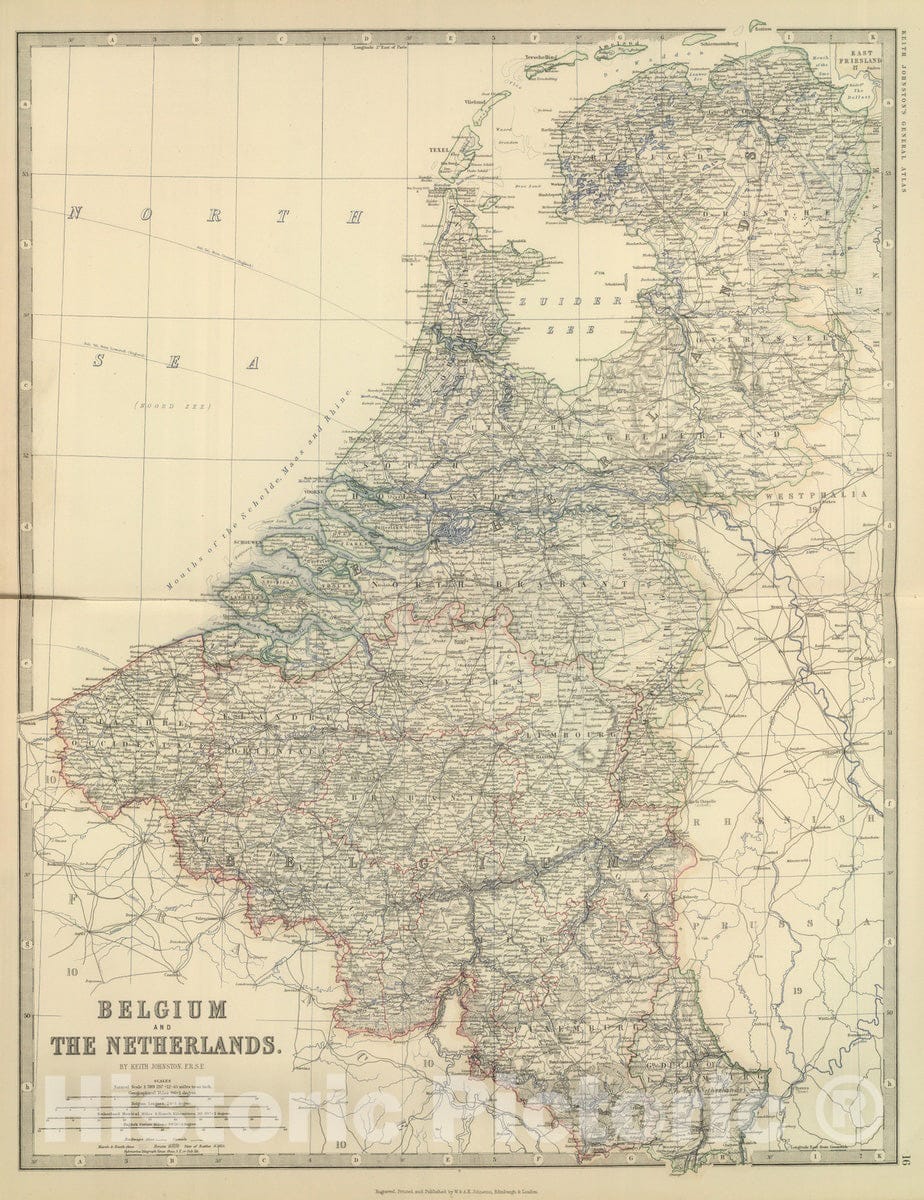 Historic Map : 1879 Belgium and the Netherlands - Vintage Wall Art