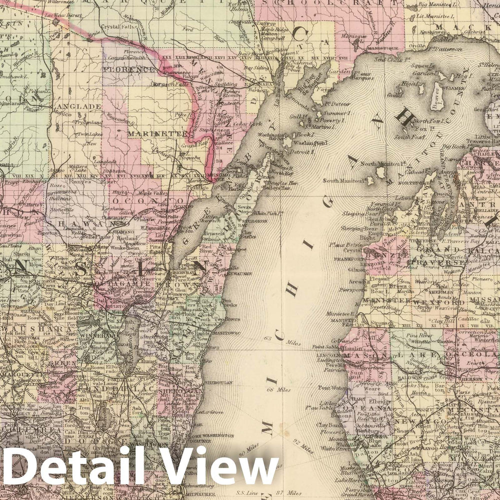 Historic Map : 1882 Michigan, Wisconsin. - Vintage Wall Art