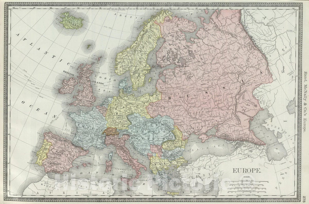 Historic Map : National Atlas - 1889 Europe. - Vintage Wall Art