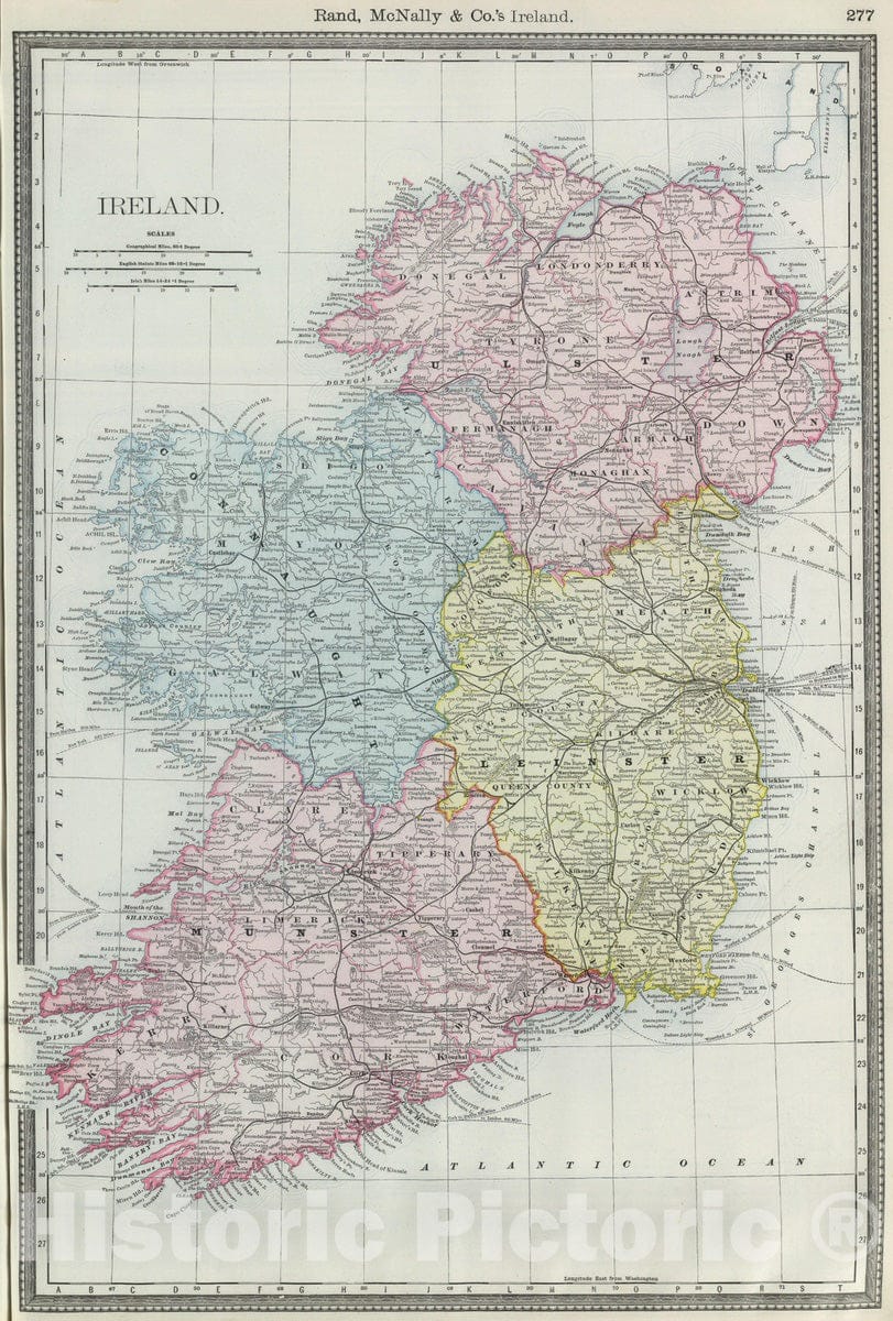 Historic Map : National Atlas - 1889 Ireland. - Vintage Wall Art