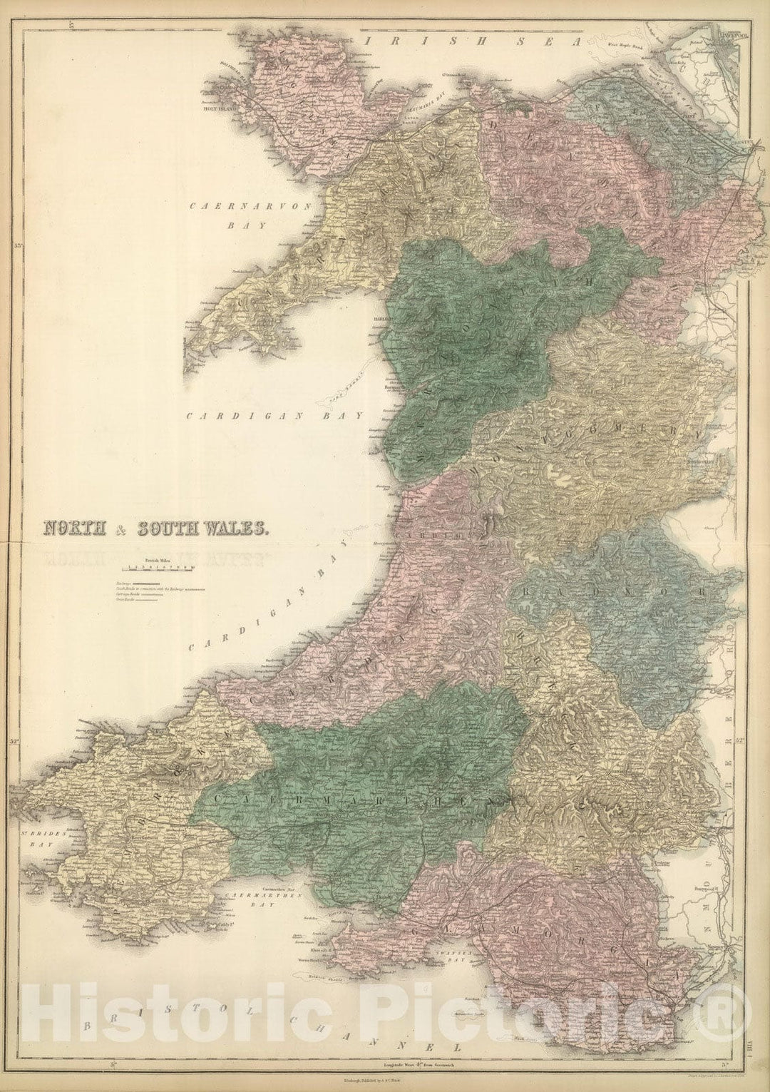 Historic Map : 1854 Wales. - Vintage Wall Art