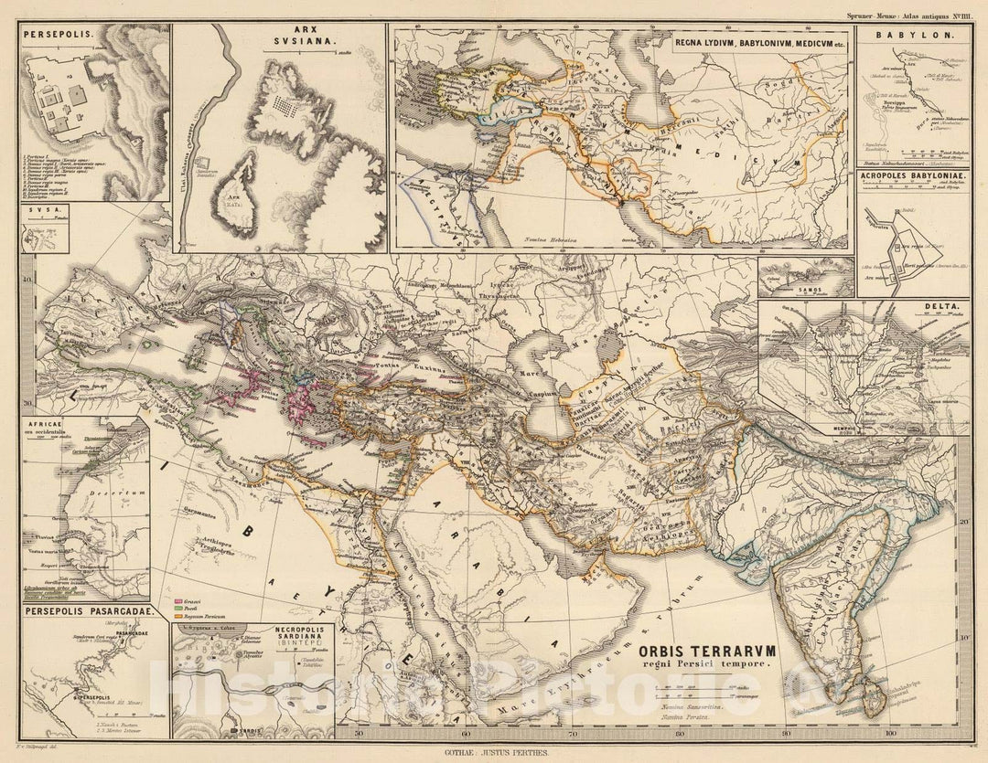 Historic Map : Iran; Iraq, Middle East, Eastern Hemisphere 1865 Orbis terrarum regni Persici tempore. , Vintage Wall Art