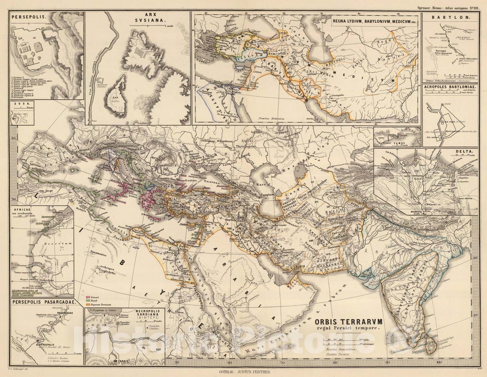 Historic Map : Iran; Iraq, Middle East, Eastern Hemisphere 1865 Orbis terrarum regni Persici tempore. , Vintage Wall Art