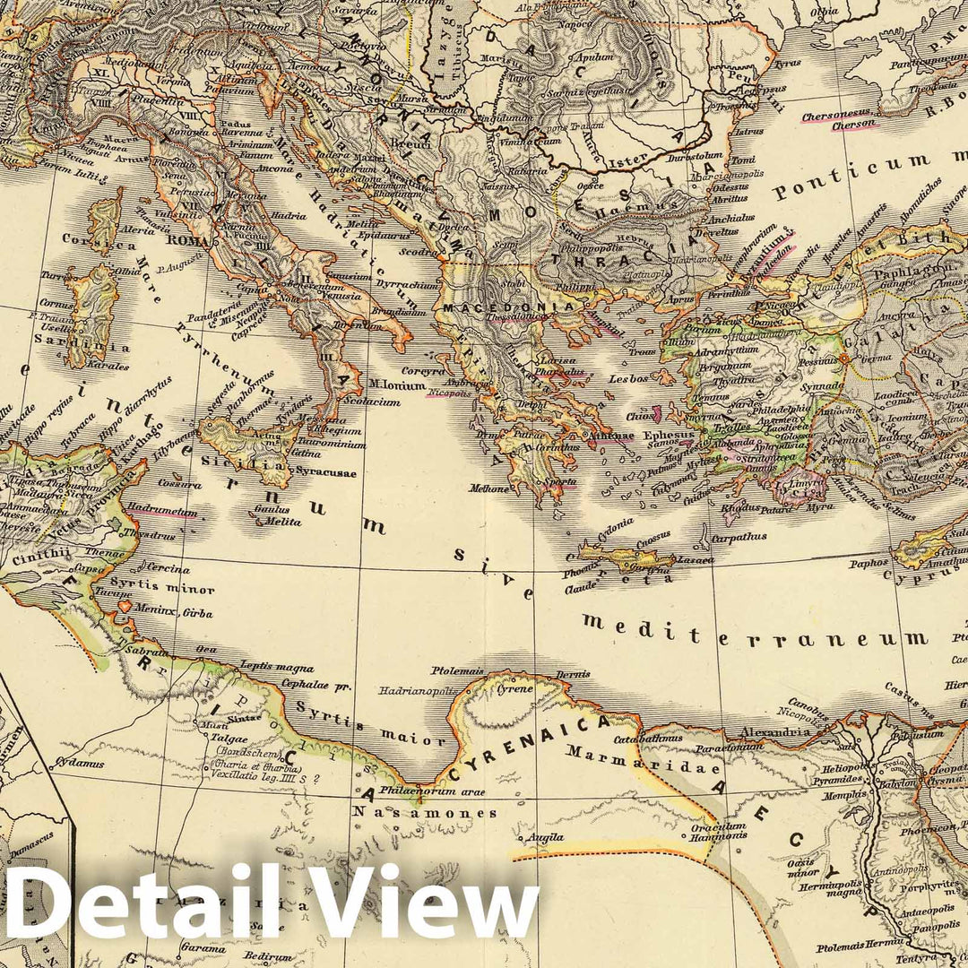 Historic Map : Mediterranean Region, Eastern Hemisphere 1865 Imperium Romanum inde a bello Actiaco usque ad Diocletiani tempus. , Vintage Wall Art