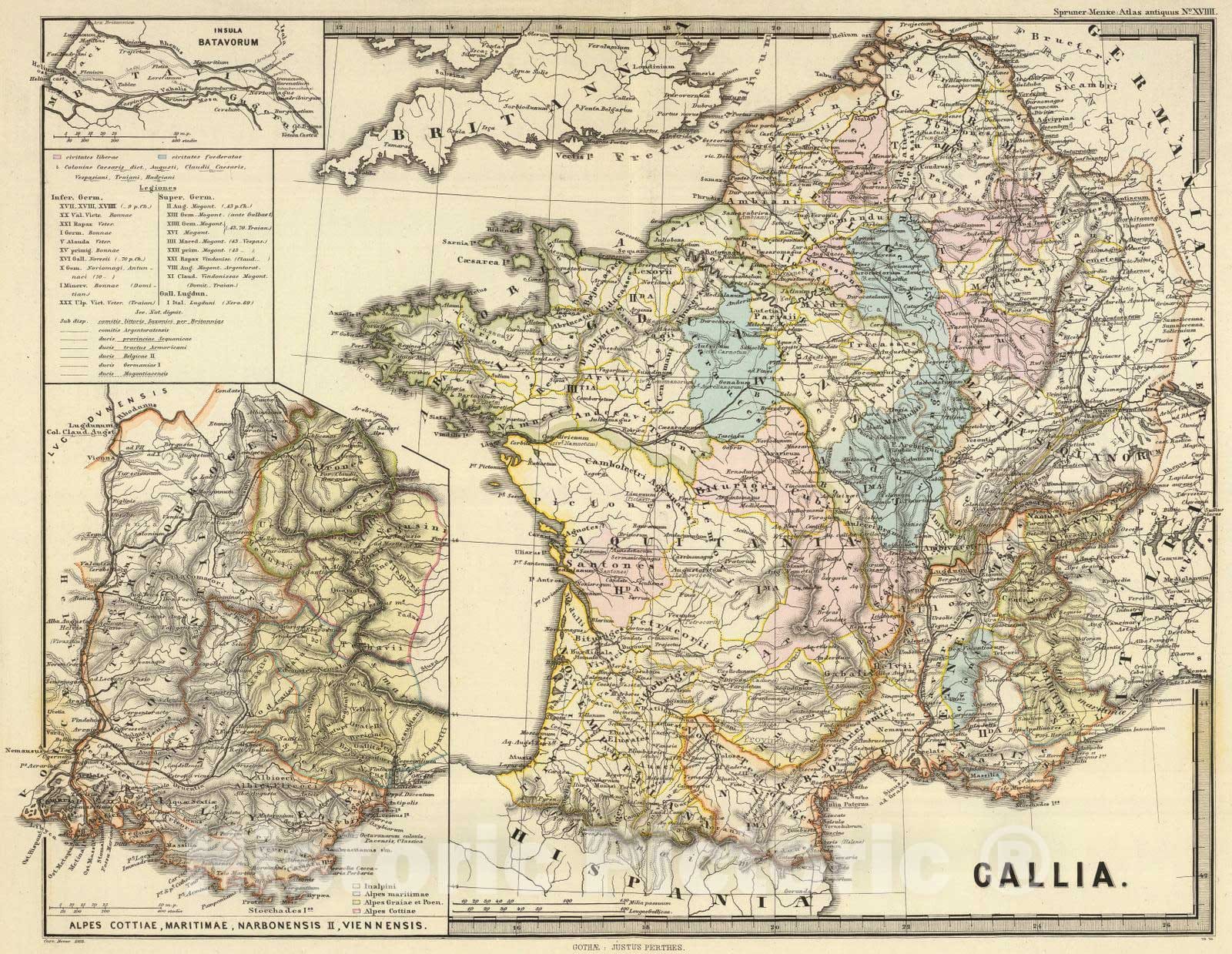 Historic Map : France; Netherlands, Benelux countries 1868 Gallia. , Vintage Wall Art