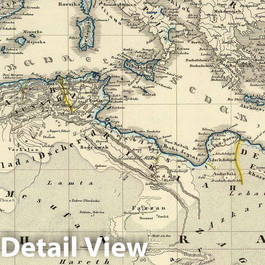 Historic Map : Mediterranean Region, Eastern Hemisphere 1855 Das Reich Kalifen in seiner grossten Ausdehnung - West. , Vintage Wall Art