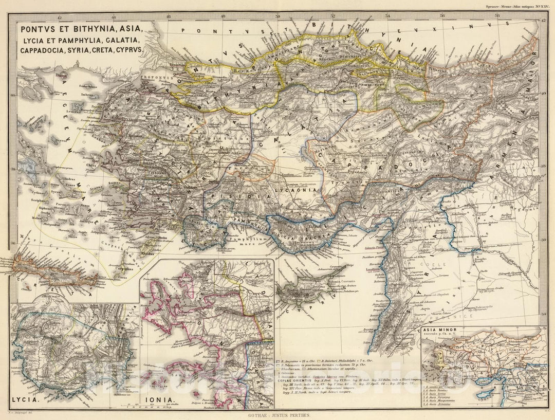 Historic Map : Syria; Turkey, 1865 Pontus et Bithynia, Asia, Lycia et Pamphylia, Galatia, Cappadocia, Syria, Creta, Cyprus. , Vintage Wall Art