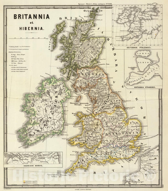 Historic Map : England; Ireland, British Isles 1865 Britannia et Hibernia. , Vintage Wall Art