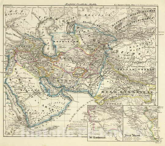 Historic Map : Iraq; Syria, Middle East, Asia 1855 (Das Reich Kalifen in seiner grossten Ausdehnung) - Ost. , Vintage Wall Art