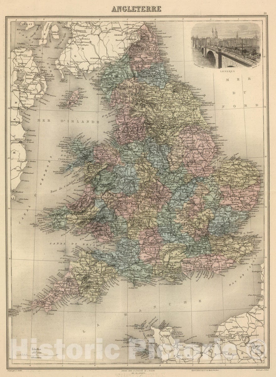 Historic Map : England; Wales, 1892 Angleterre. , Vintage Wall Art