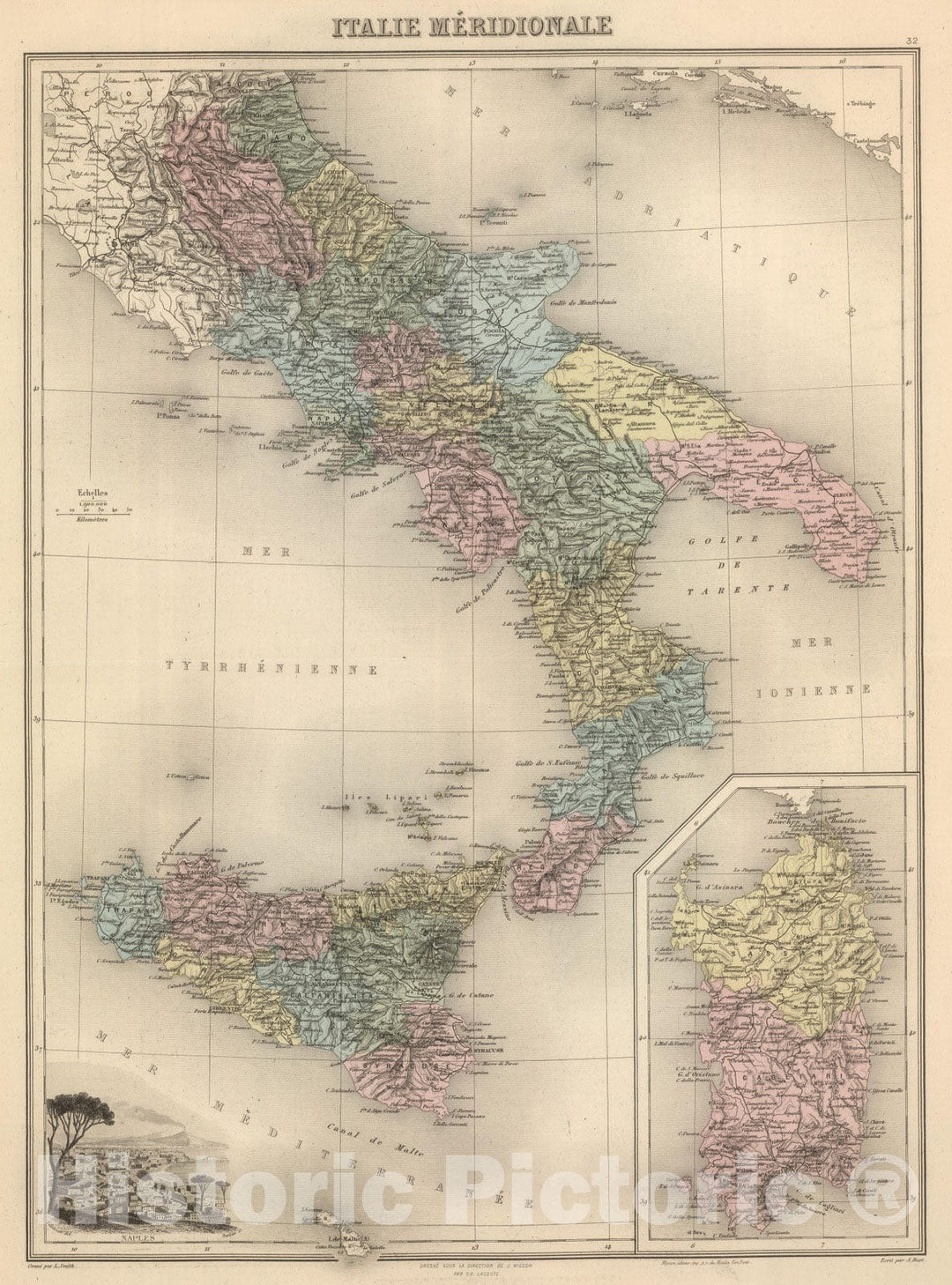 Historic Map : Italy, 1892 Italie Meridionale. , Vintage Wall Art