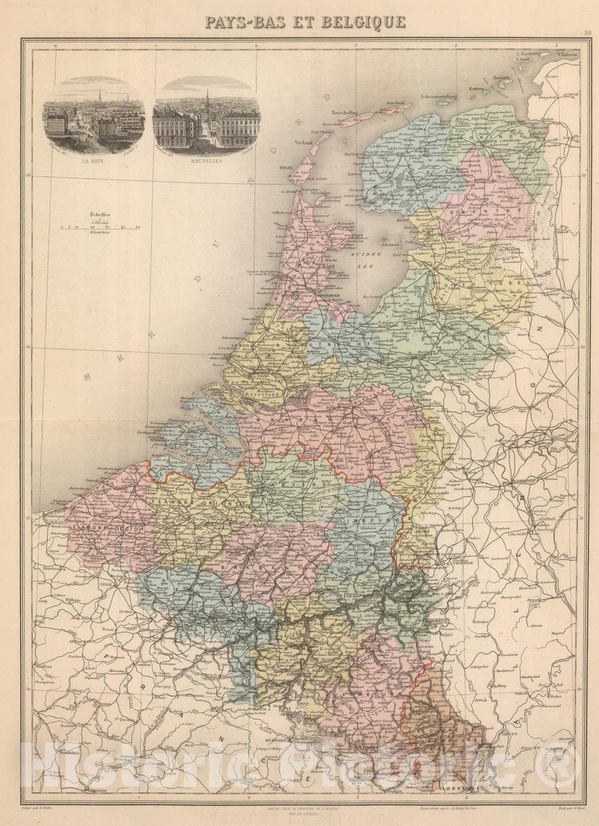 Historic Map : Belgium; Netherlands, 1892 Pays-Bas et Belgique. , Vintage Wall Art