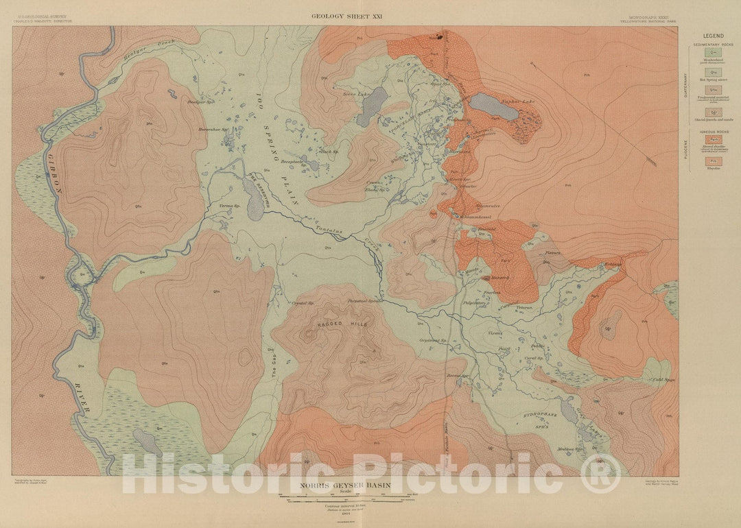 Historic Map : Geologic Atlas - 1904 Norris Geyser Basin. - Vintage Wall Art