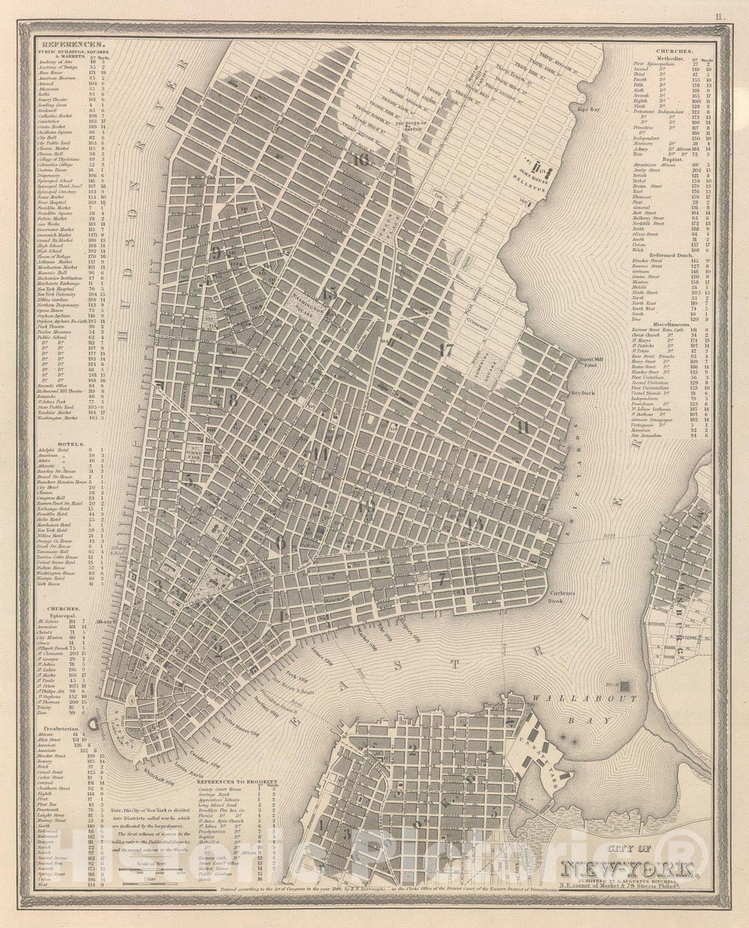 Historic Map : 1848 City Of New York. - Vintage Wall Art